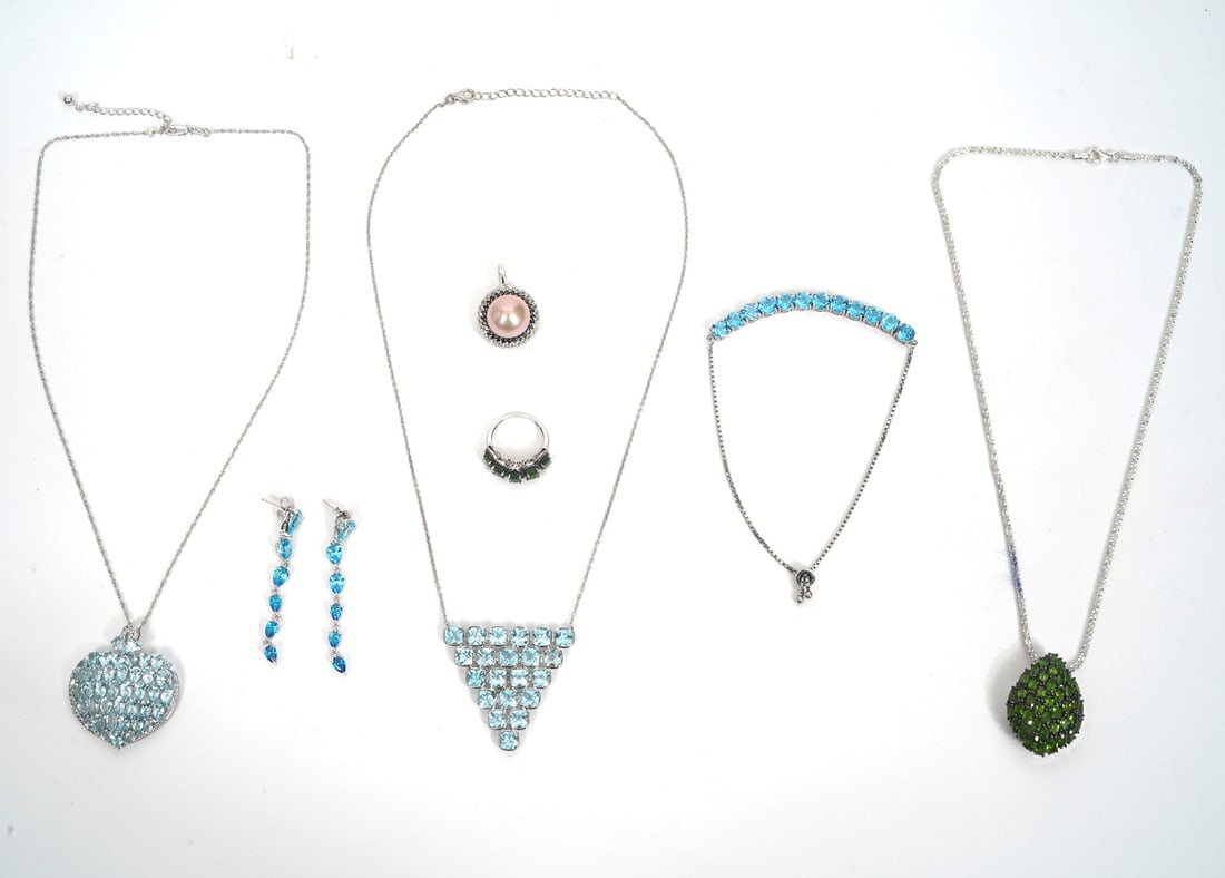 7 Sterling Silver Glass Stones Jewelry Group (1 of 15)