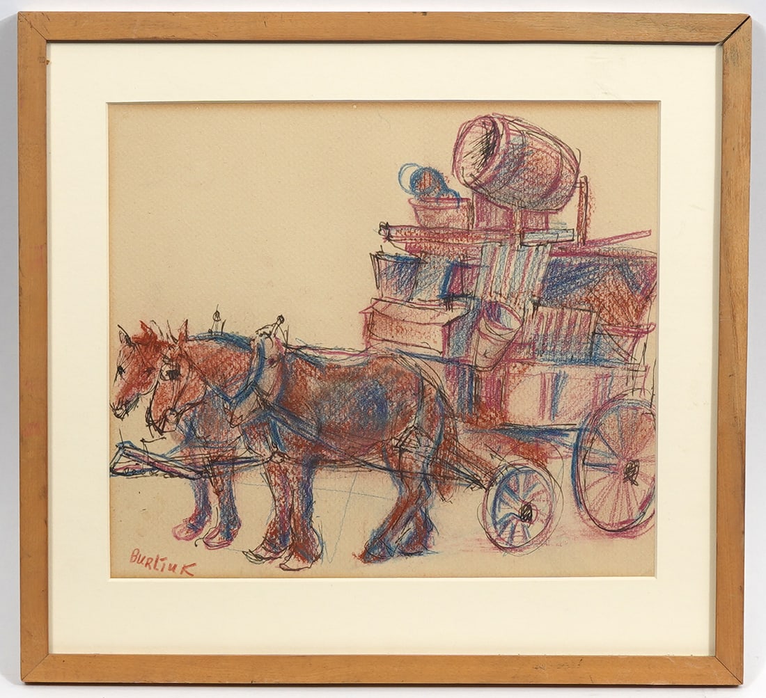 David Burliuk Horse Carriage Mixed Media Drawing (1 of 6)