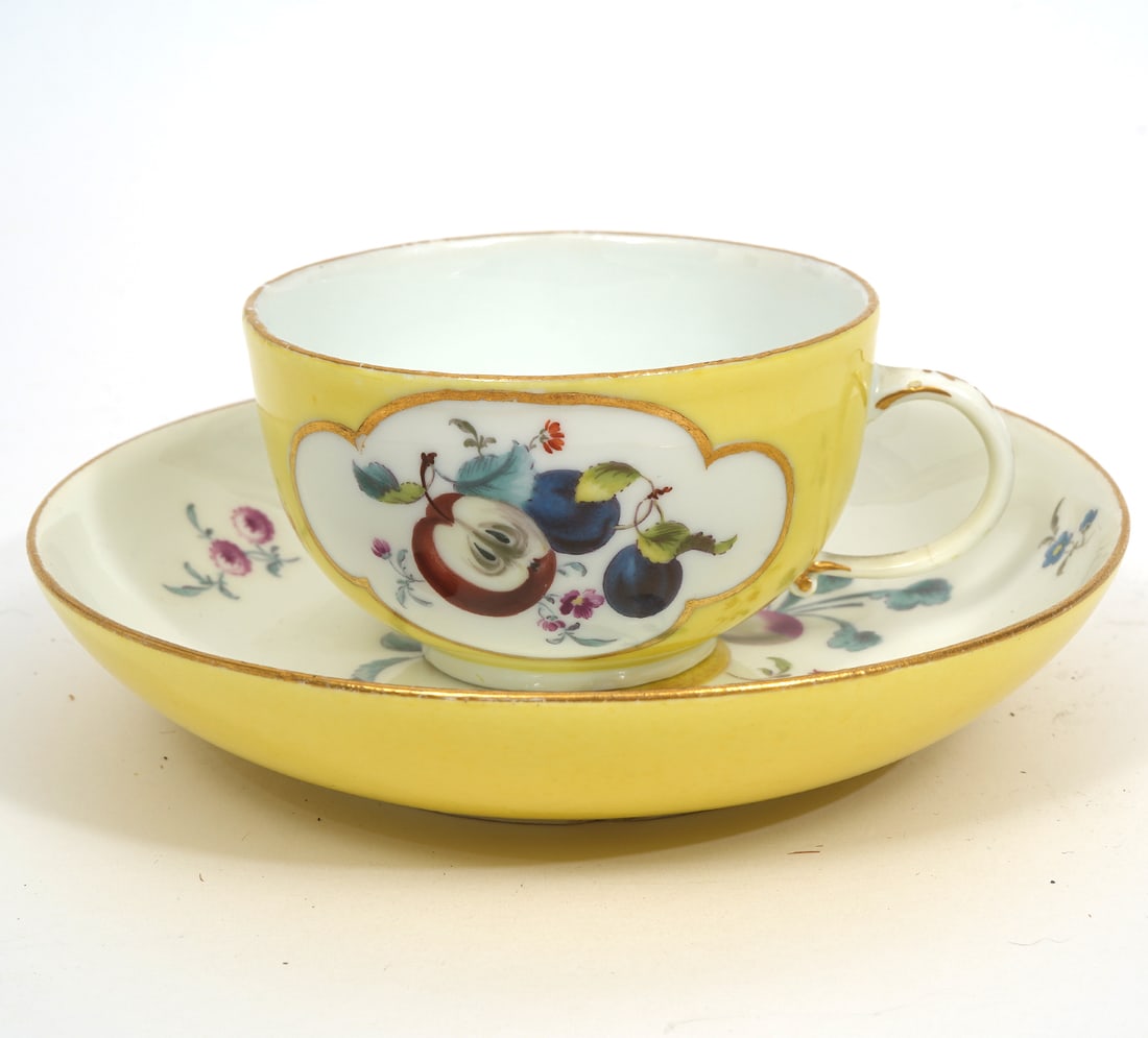 Meissen Yellow Ground Fruit Motif Cup & Saucer (1 of 5)