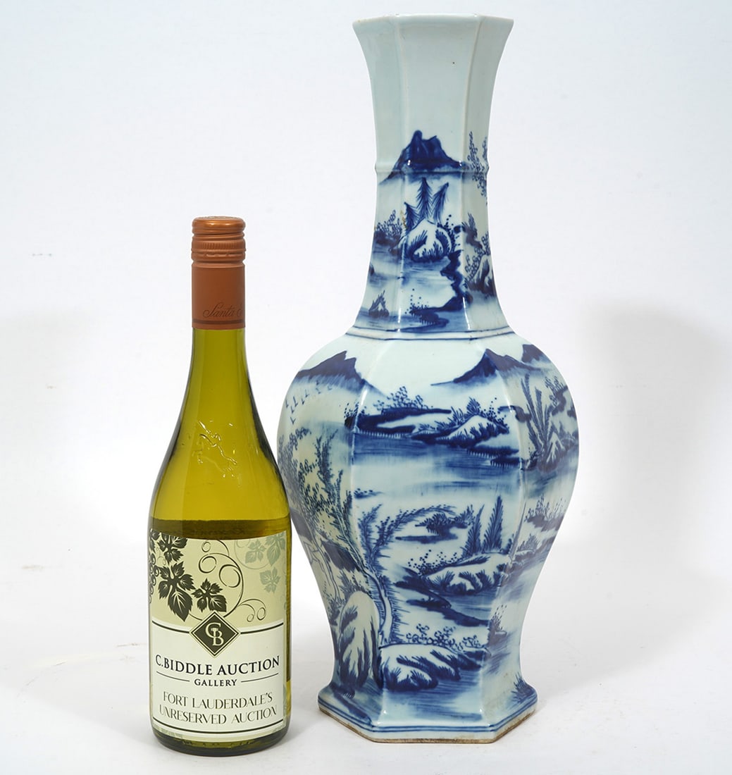 Chinese Blue & White Signed Hexagonal Vase (1 of 10)