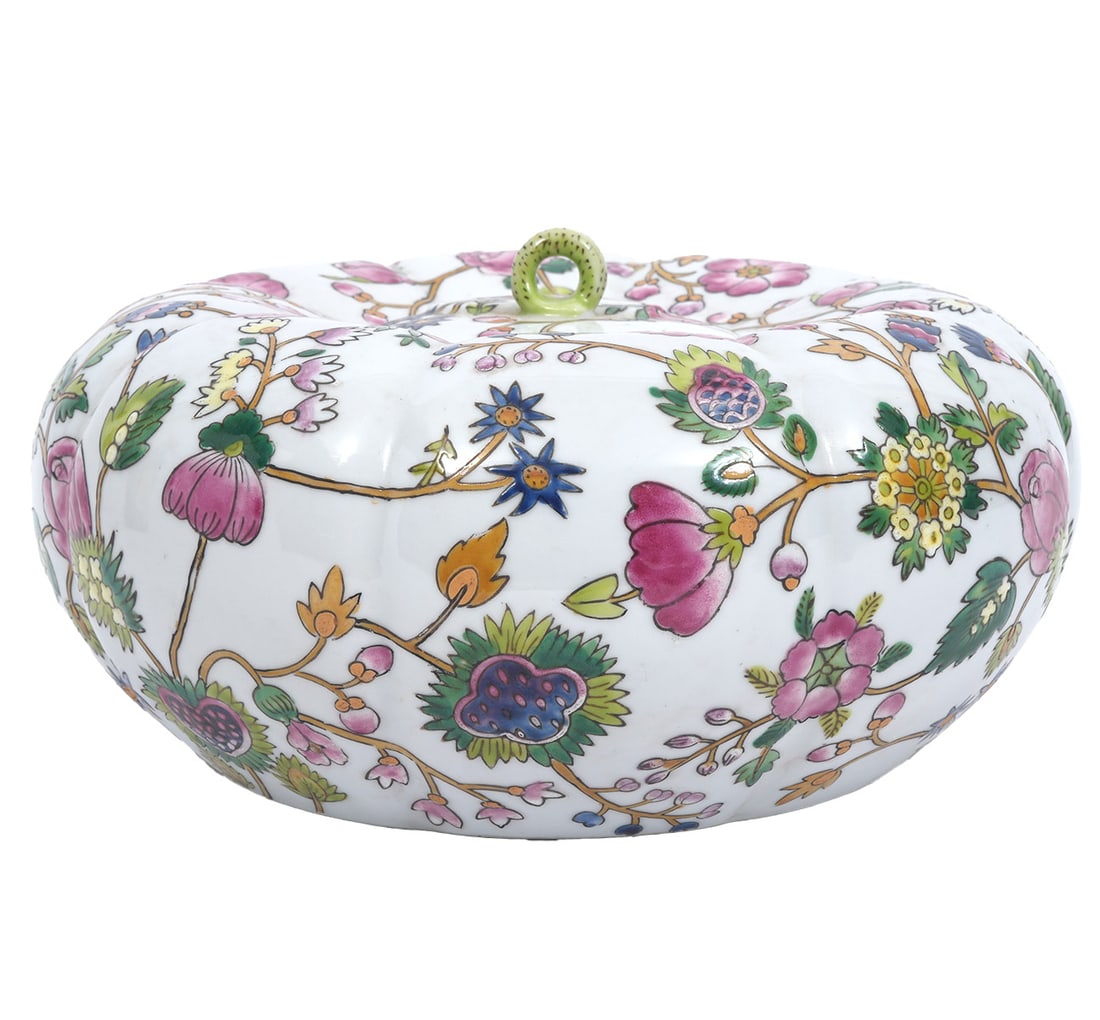 Chinese Gourd-Shaped Floral Painted Porcelain Jar (1 of 9)