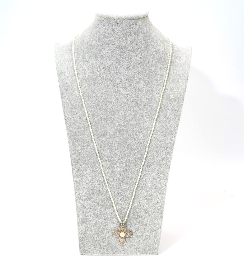 Sterling 22K Pearl Cross on Pearl Necklace (1 of 6)