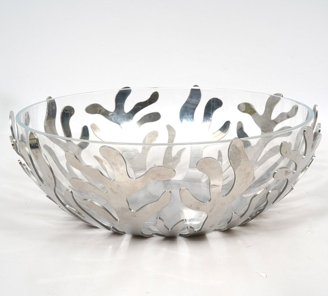 Alessi "Mediterraneo" Stainless Steel Acrylic Bowl: Alessi Italian "Mediterraneo" stainless steel and acrylic bowl, designed by Emma Silvestris. Measures 12" diameter. Condition report: Common light scratches to acrylic, please examine all photos close