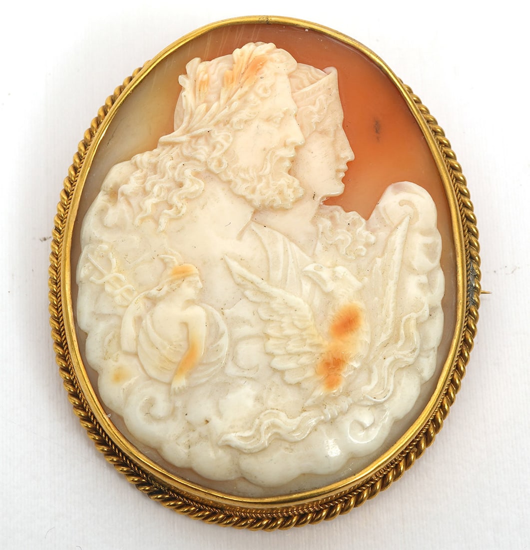 Large 14K Double Portrait Shell Cameo Pin (1 of 3)