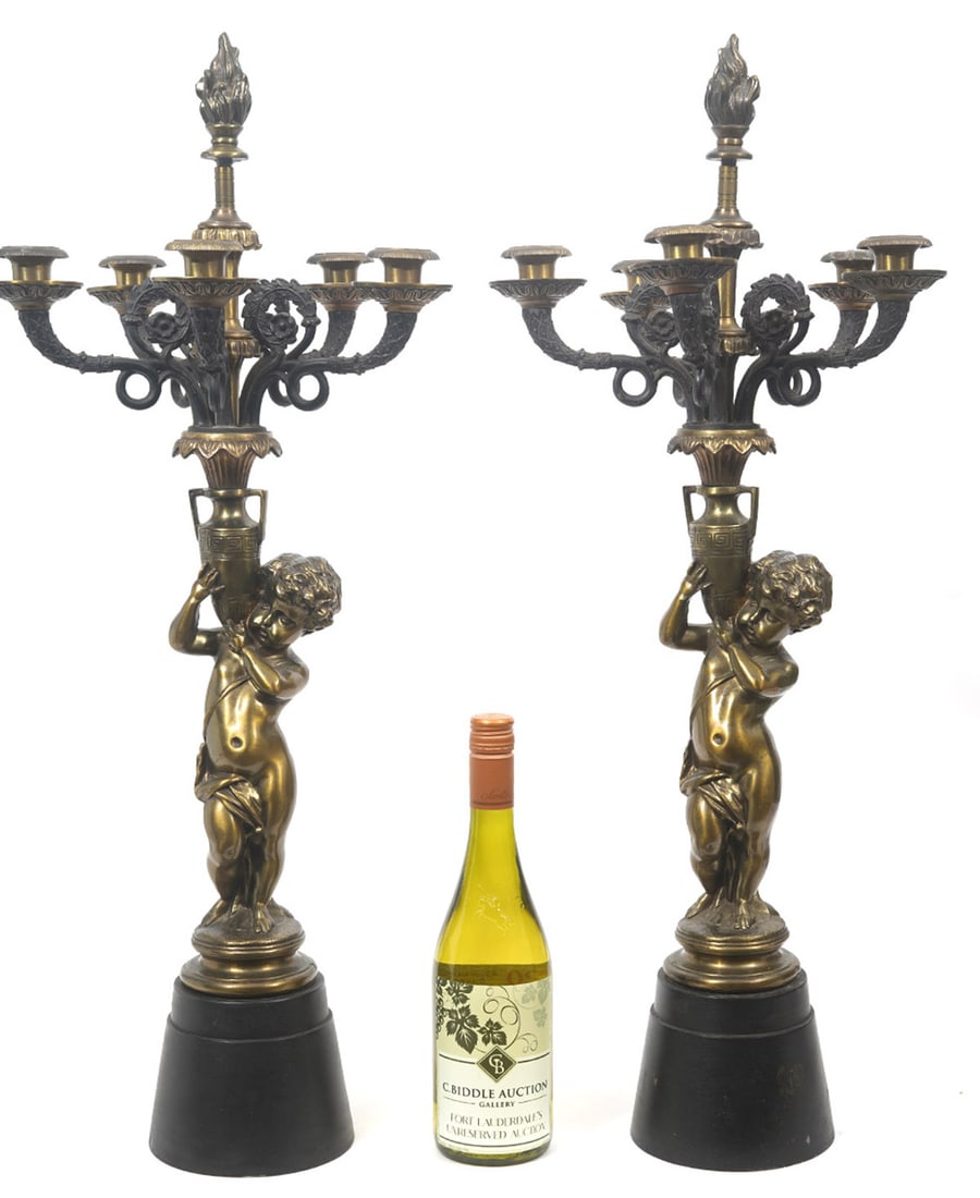 Pair of Cherubic Spelter 4-Arm Candelabras (1 of 8)