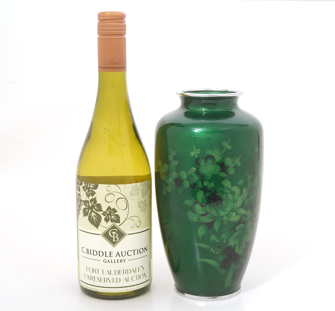 Japanese Green Ginbari Cloisonne Enamel Vase (1 of 6)