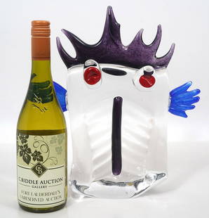 Ambrogio Pozzi Collevilca Art Glass Mask: Ambrogio Pozzi of Collevilca Italian art glass mask, signed and numbered (5/33) underside. Measures 13"H x 11"W. Condition report: Good condition, please examine all photos closely. Contact C. Biddle