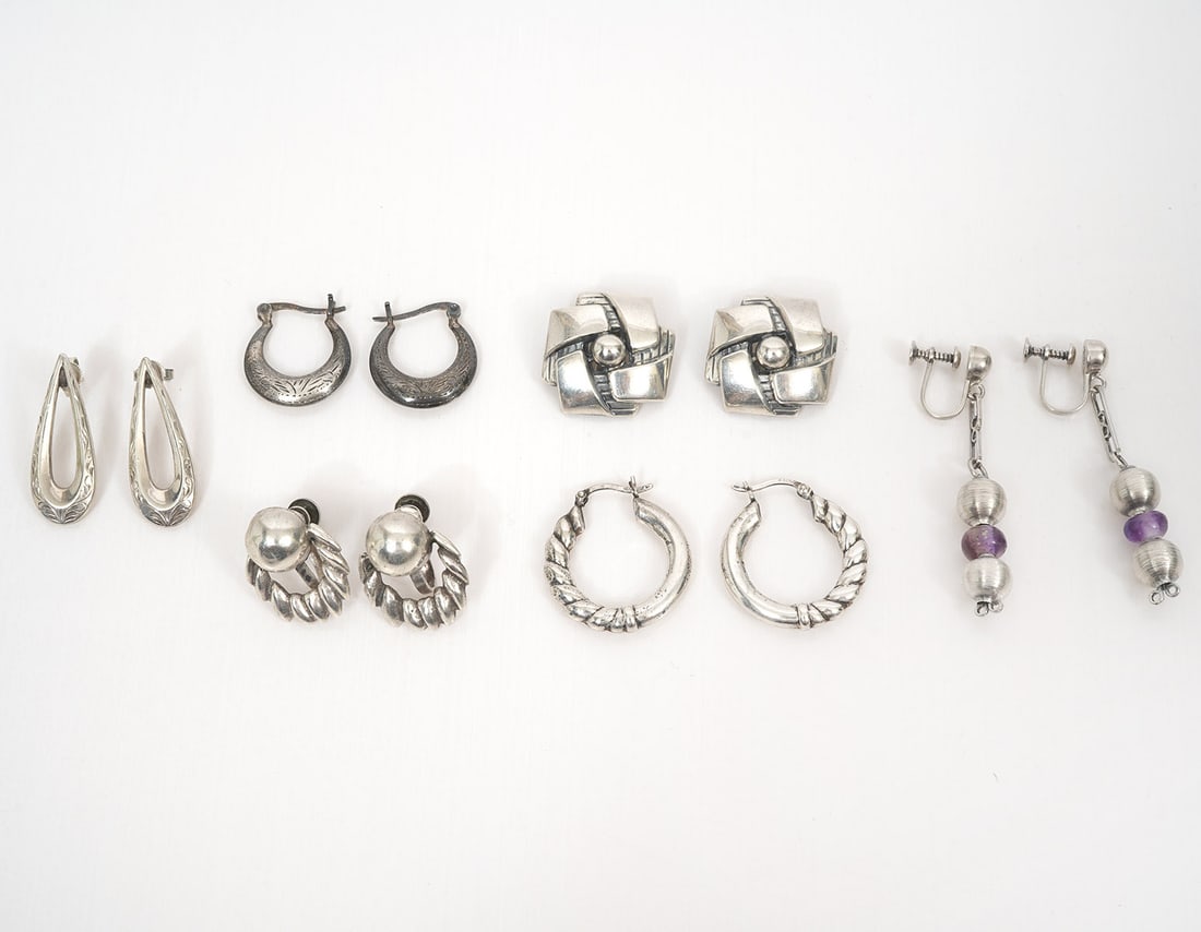 Six Pairs of Sterling Silver Earrings (1 of 5)