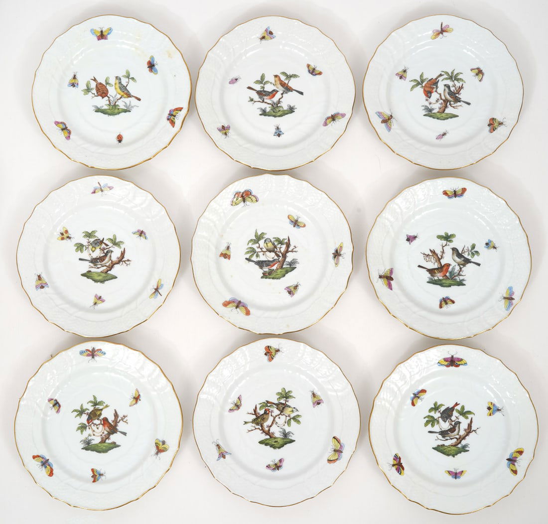 9 Pcs Herend Rothschild Bread Plates (1 of 3)