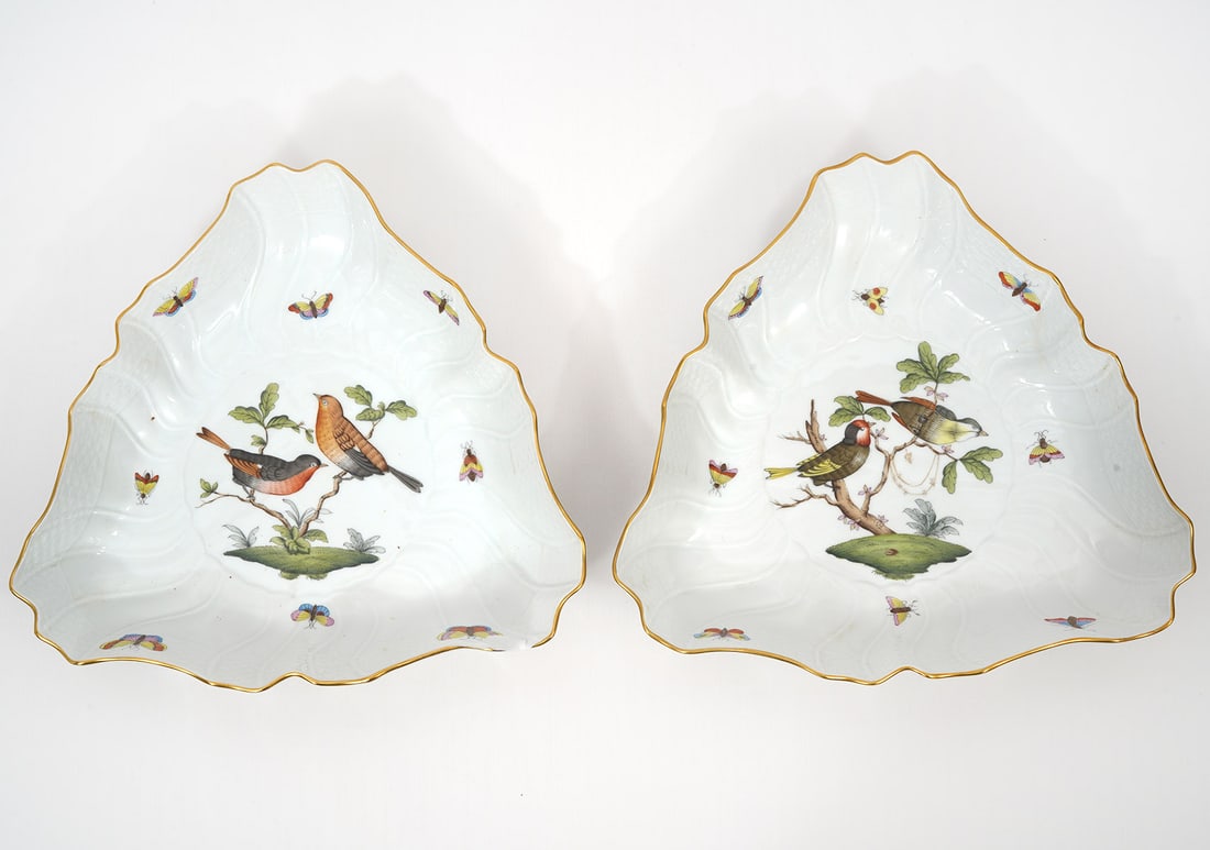 2 Herend Rothschild Bird Triangular Serving Dishes (1 of 7)