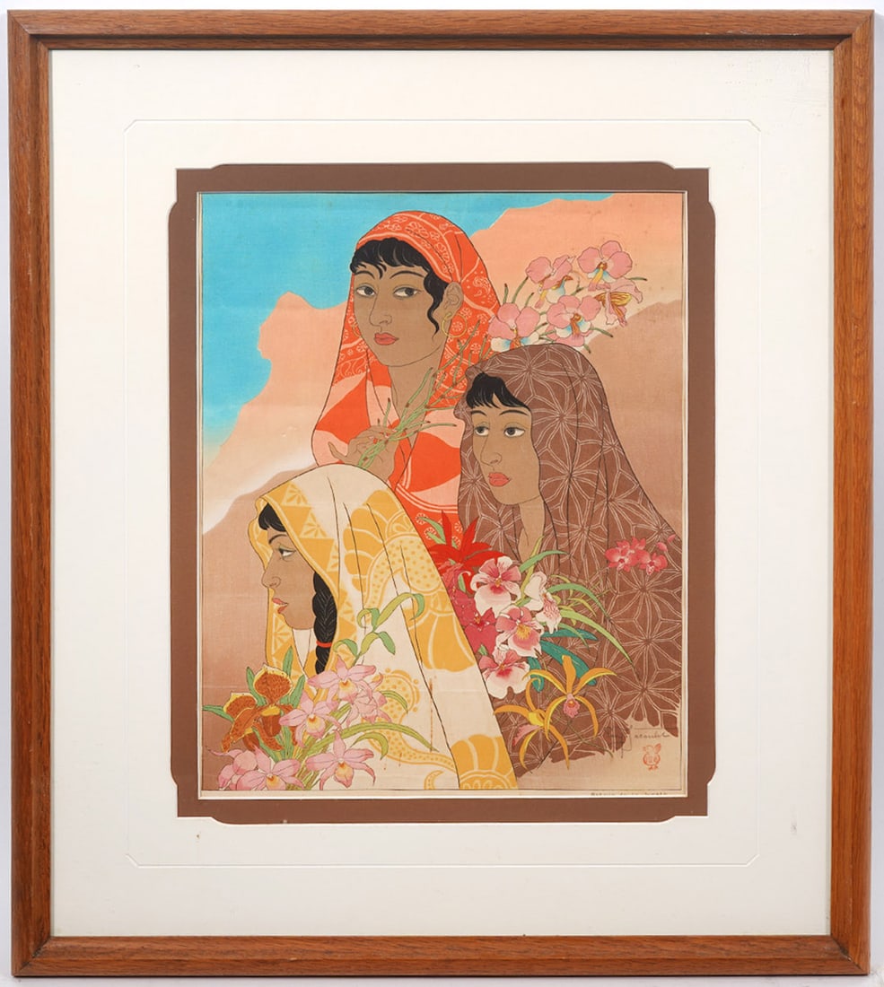 Paul Jacoulet "Retour de la Jungle" Woodblock Sgd (1 of 4)