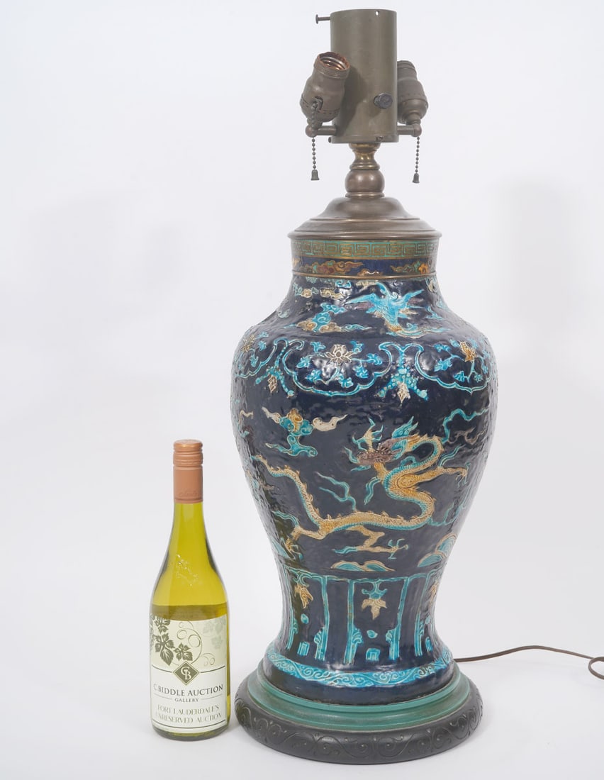 Chinese Black Blue Fahua Porcelain Vase Lamp (1 of 12)
