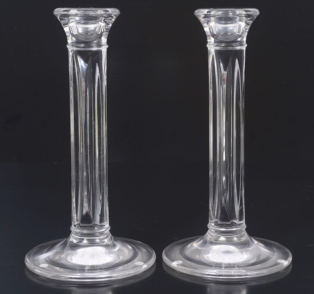 Pair of Tiffany & Co Crystal Column Candlesticks (1 of 4)