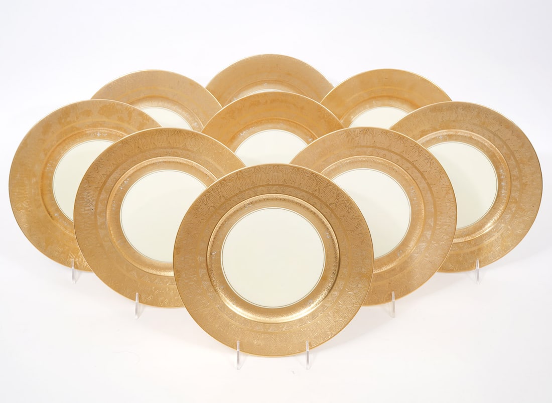 9 Pcs French Limoges Gilt Deco-Style Salad Plates (1 of 5)