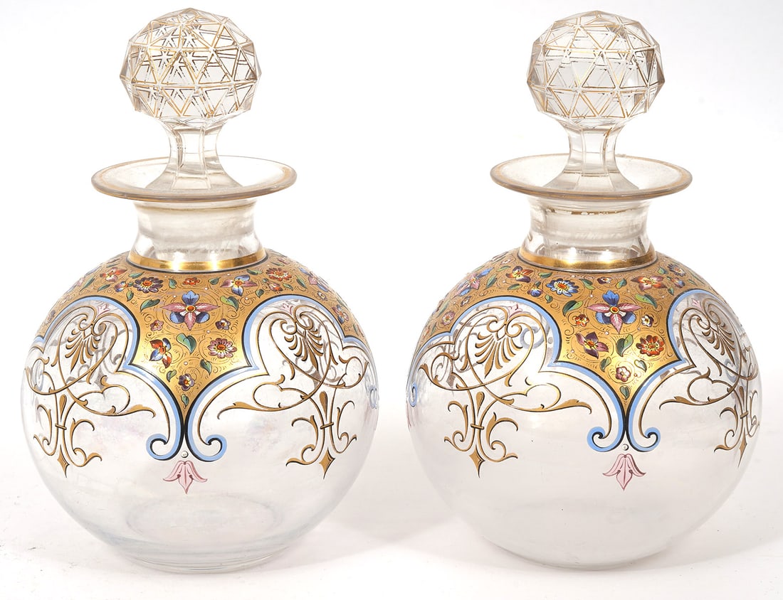 Pair of Bohemian Painted Glass Cologne Bottles (1 of 8)