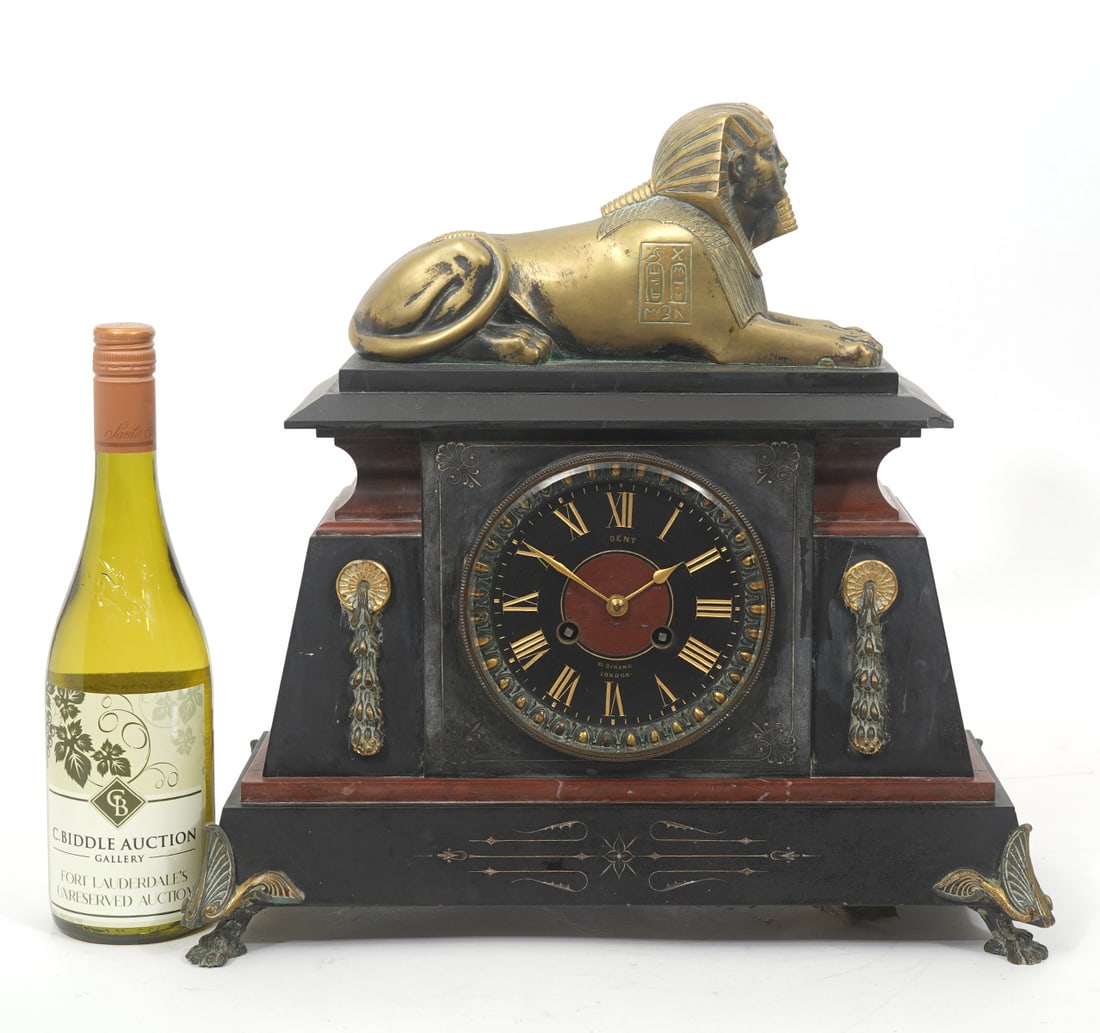 Egyptian Revival Marble & Slate Mantle Clock (1 of 8)