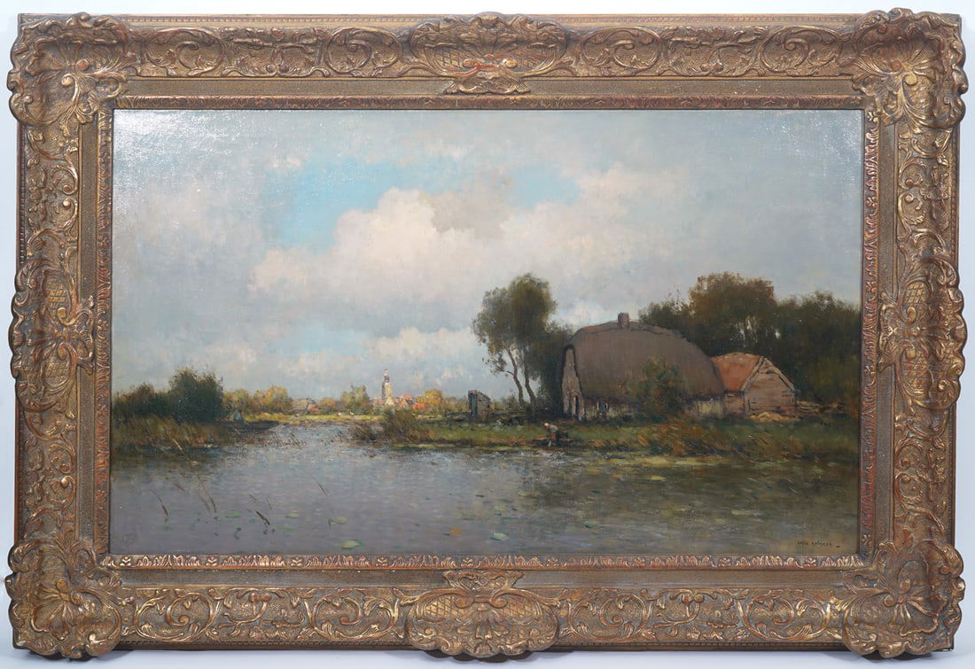Aris Knikker Dutch Riverside Farm O/C Painting (1 of 6)