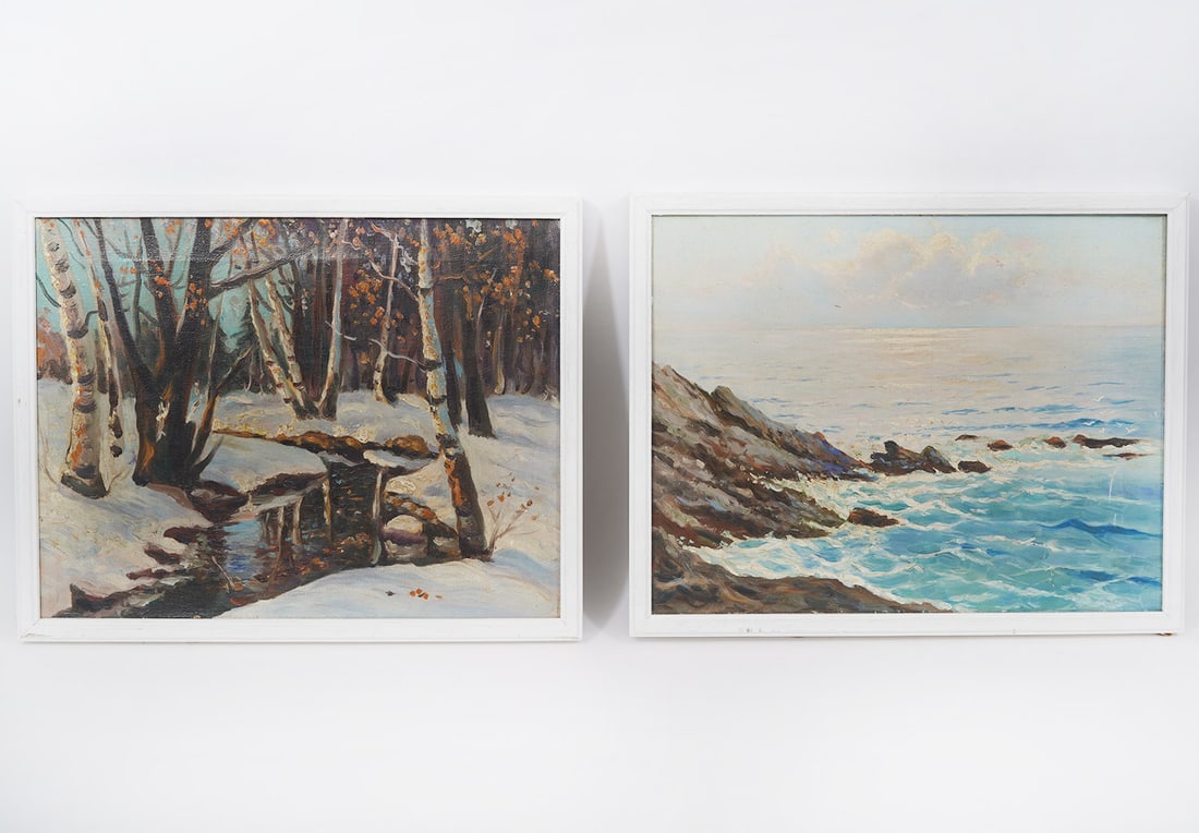 Two Oil on Canvas Paintings Coastal & Winter Scene (1 of 5)