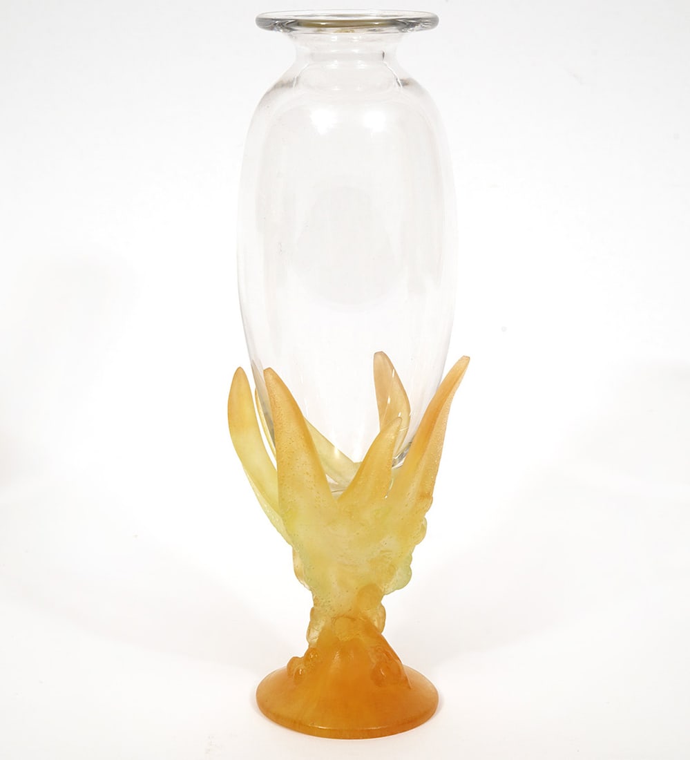 Daum French Patedeverre Orange & Clear Bud Vase Auction