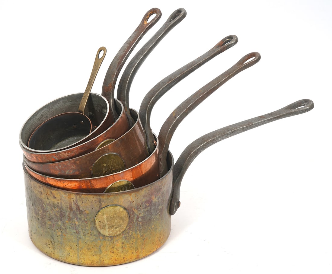 6 Vintage French Copper & Steel Pots & Pans (1 of 7)