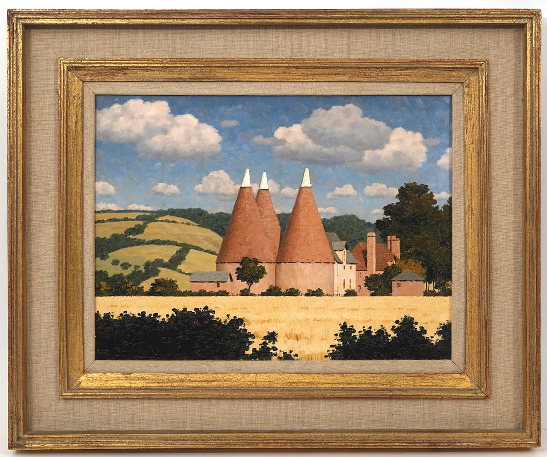 Chris Hankey 'The Darent Valley' Oil Painting: Chris Hankey, U.K., (Born 1963). A picturesque landscape of 'The Darent Valley' near Sevenoaks, Kent, as seen by the artist. Painting has an impasto finish and is mounted in a double gilt wood frame w