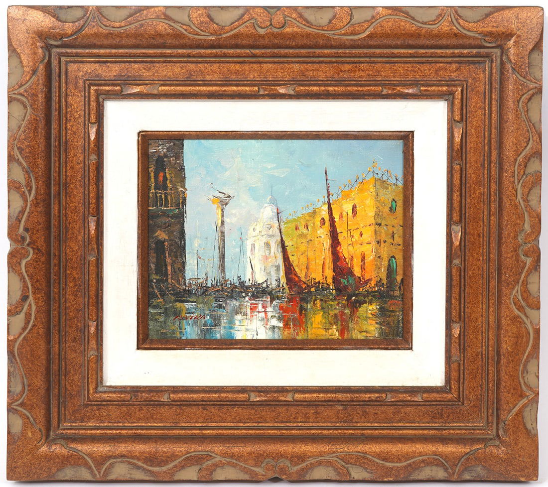 Venice Scene Oil Painting on Board by Rivira (1 of 5)