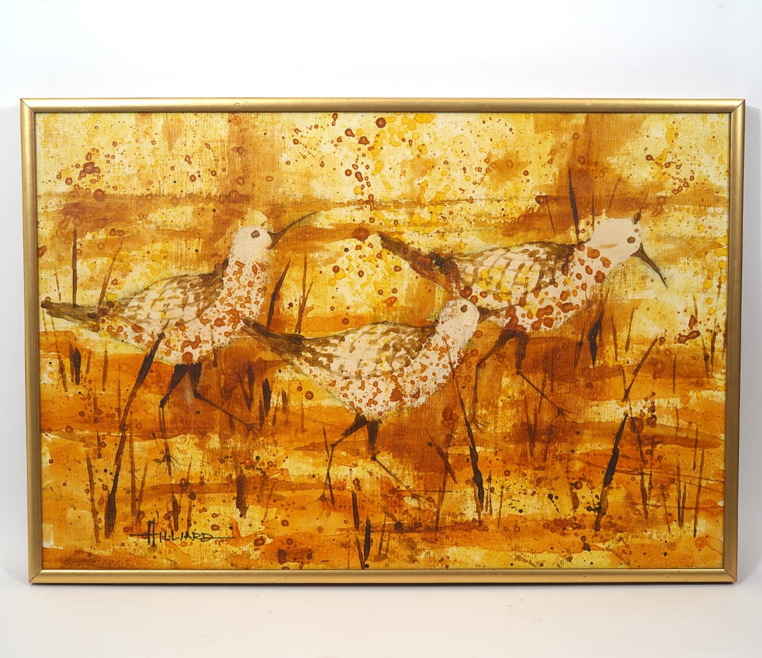 Watercolor on Canvas Signed Painting of Sandpipers (1 of 4)