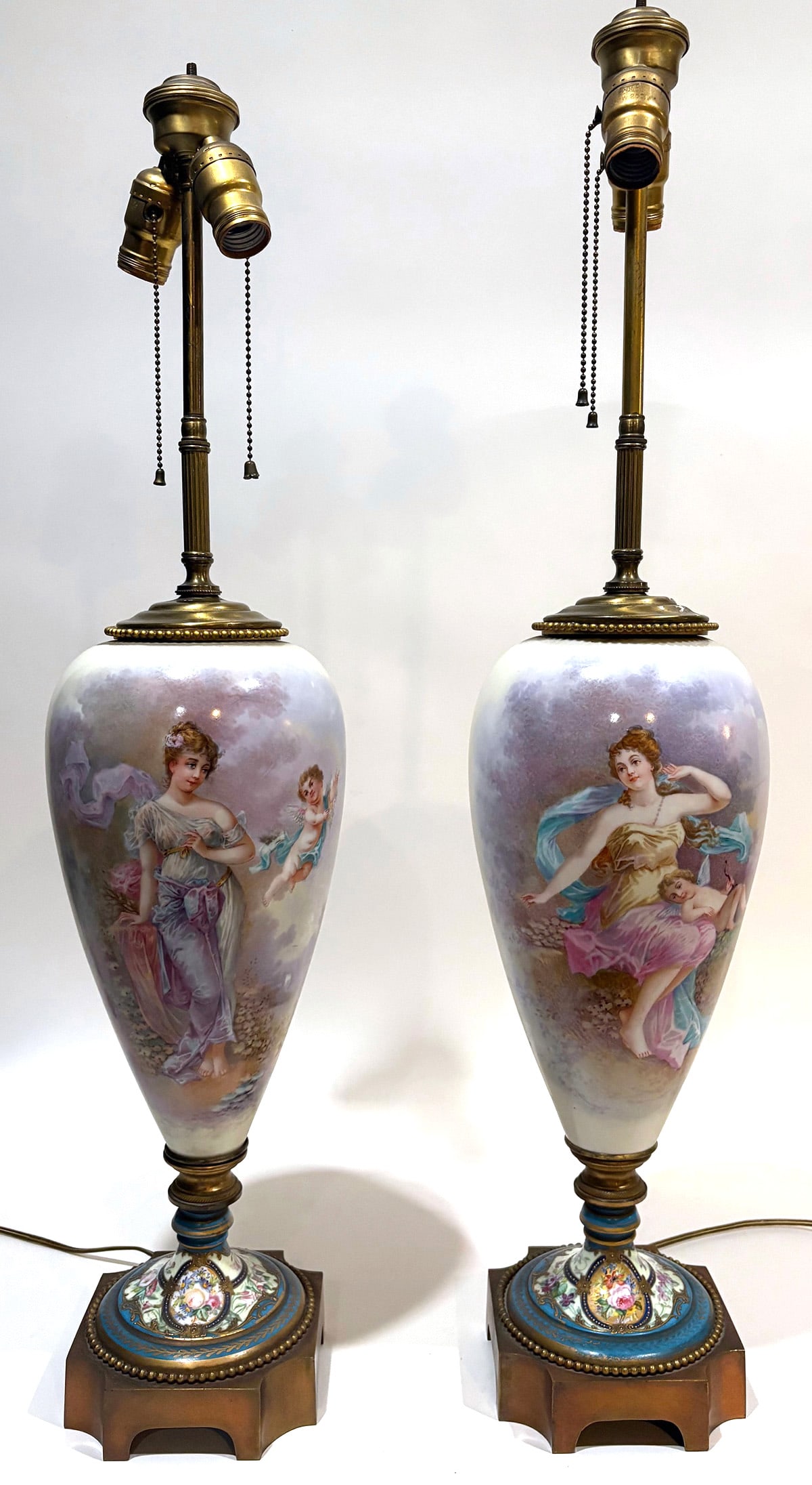 Large Pair of French Sevres-Style Porcelain Lamps (1 of 10)