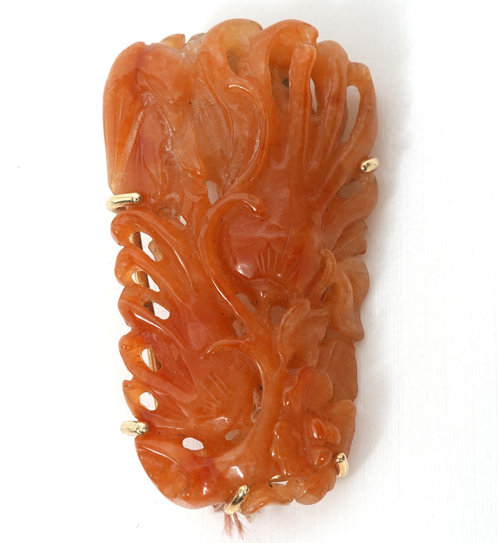 Chinese Burnt Orange Carved Hardstone Pendant (1 of 11)
