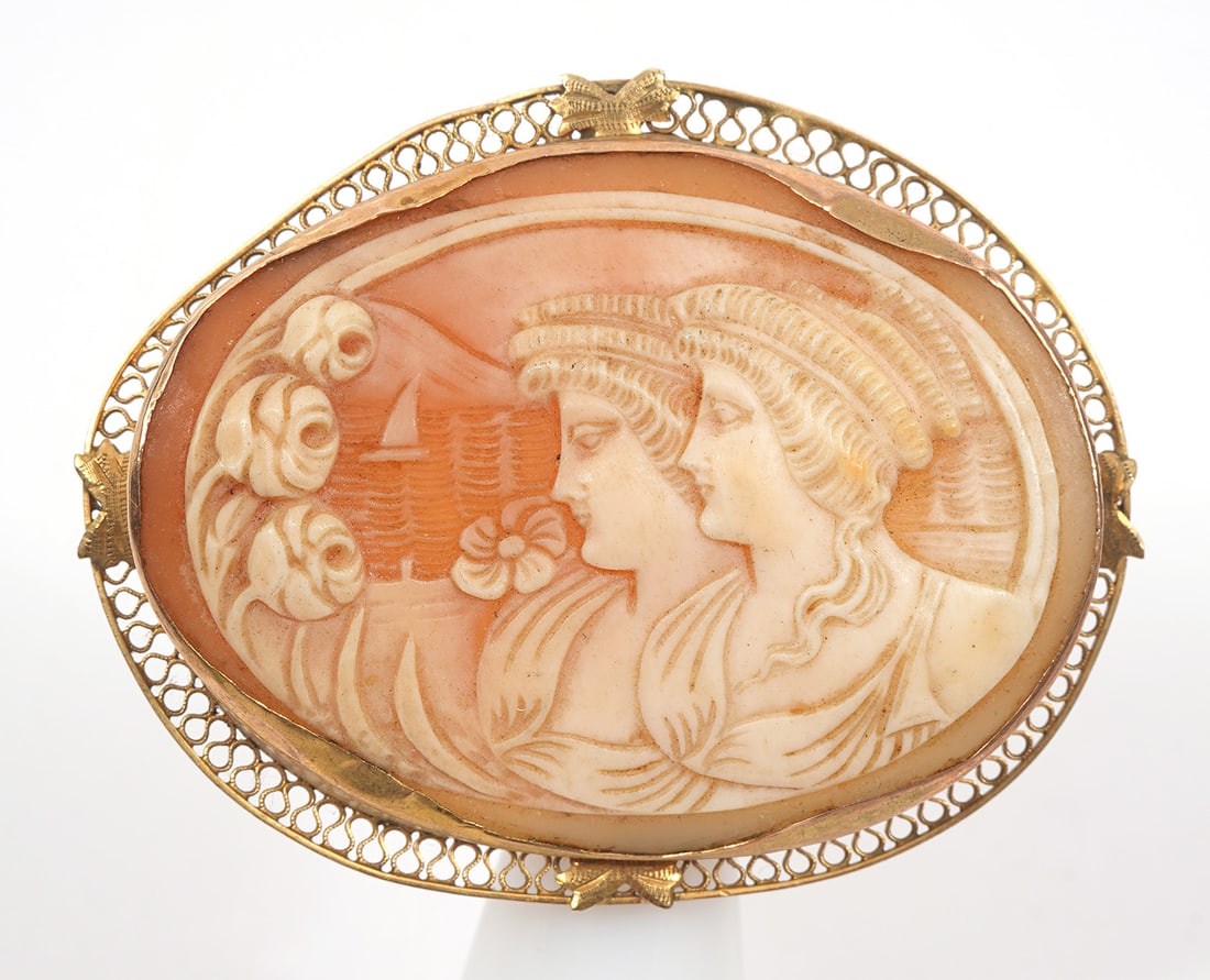 14K Yellow Gold Shell Cameo Pendant Brooch (1 of 5)