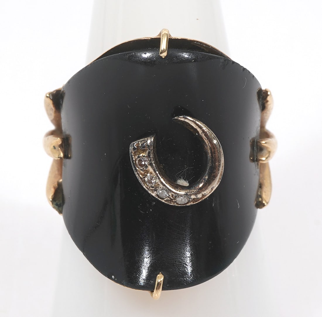 14K Yellow Gold, Diamond and Onyx Ring Size 9 (1 of 7)