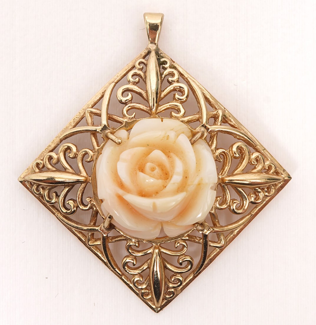 14K Yellow Gold and Coral Pendant (1 of 3)