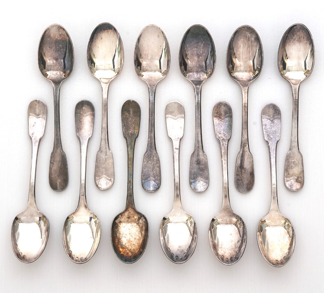 12 Christofle SP Demitasse Spoons: 12 Christofle France silver-plated demistasse spoons hallmarked on inside and measures approx. 4" long. Condition report: Good condition, please examine all photos closely. Contact C. Biddle Auction G