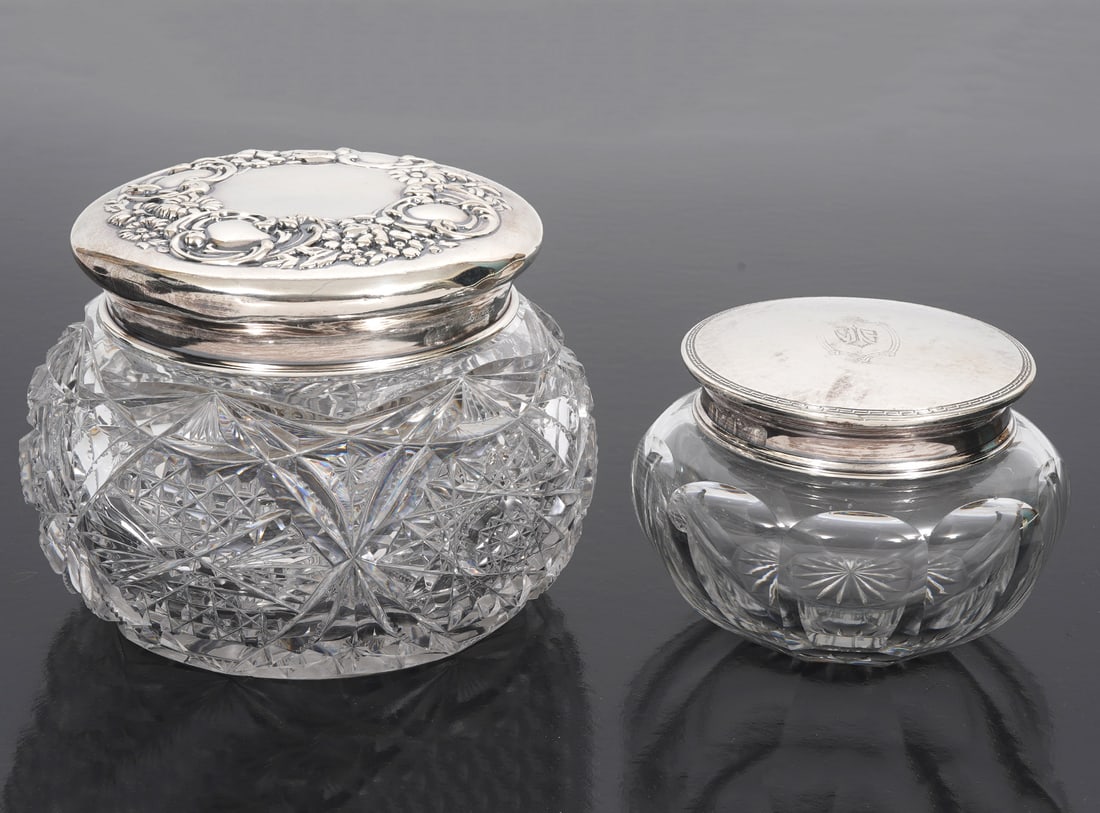 Two Cut Glass Vanity Jars with Sterling Lids (1 of 9)