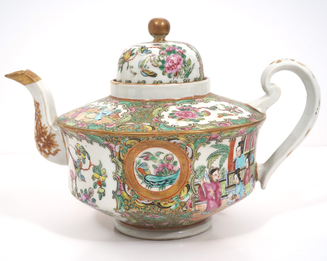 Chinese Rose Medallion Painted Porcelain Teapot (1 of 8)