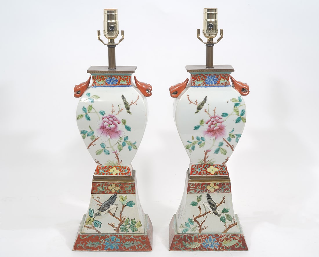 Pair of Chinese Porcelain Vase Lamps (1 of 9)