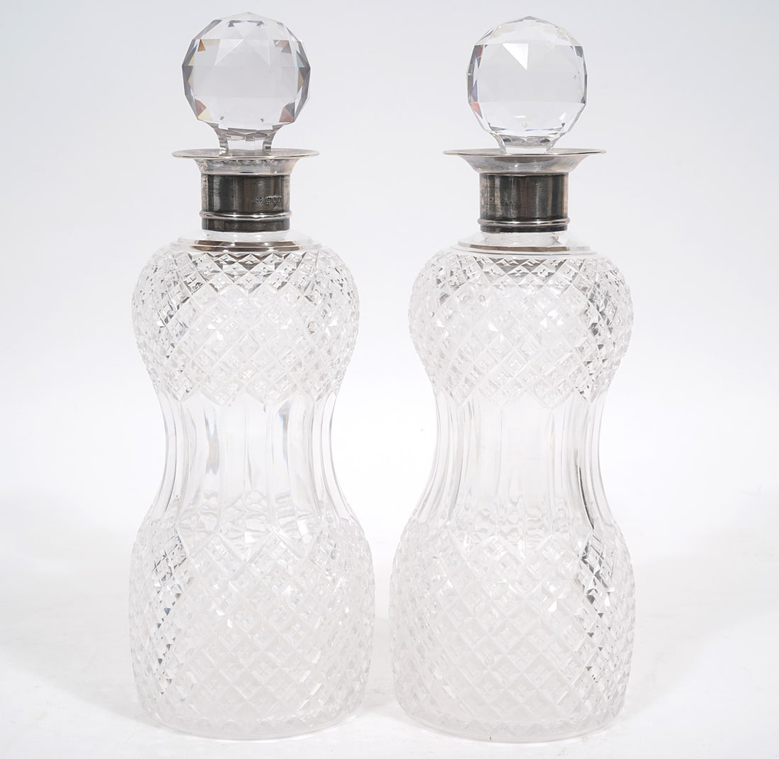 Pr. Cut-Crystal English Silver Mounted Decanters (1 of 6)