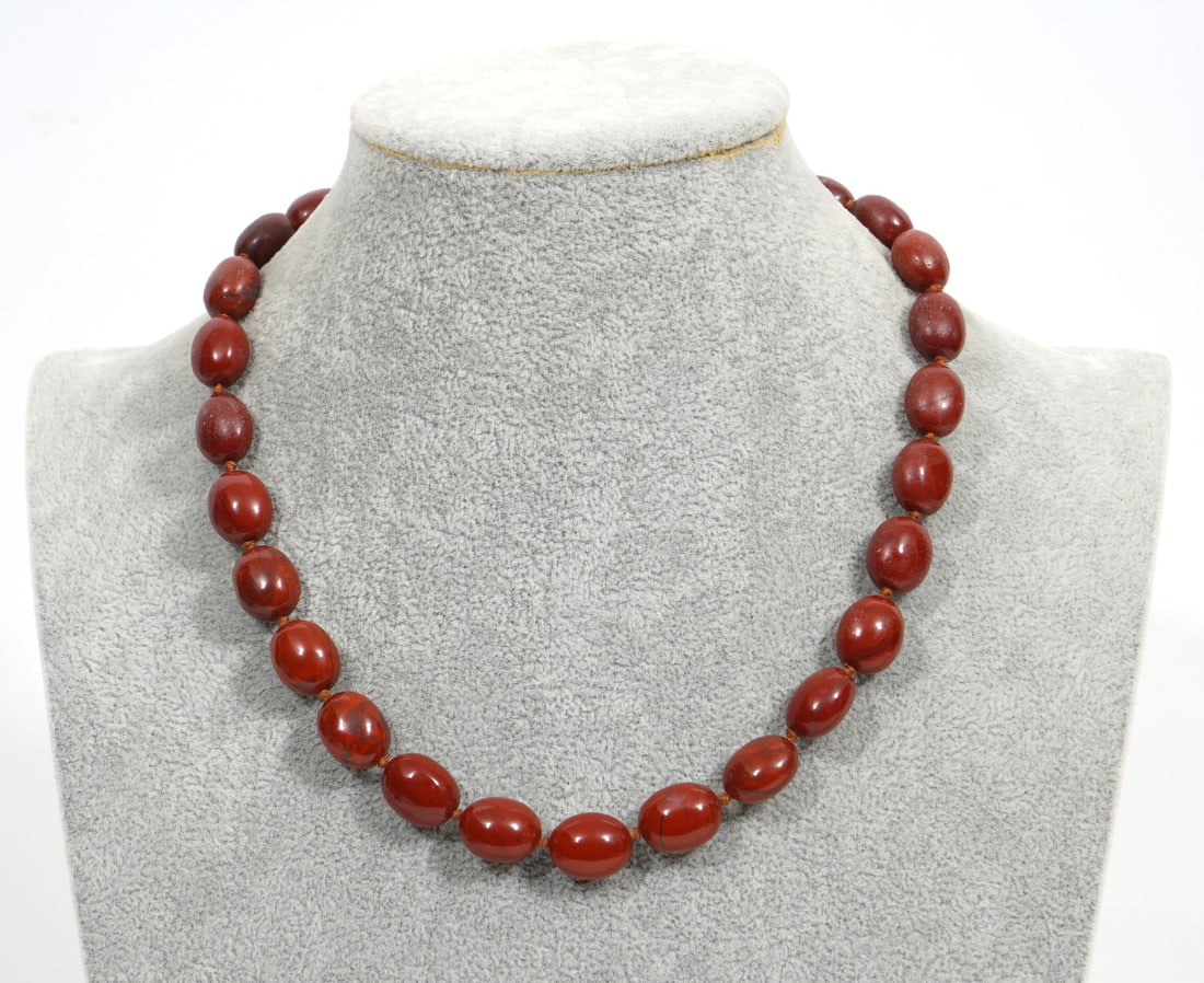 Chinese Red Jasper & Silver Bead Necklace (1 of 6)