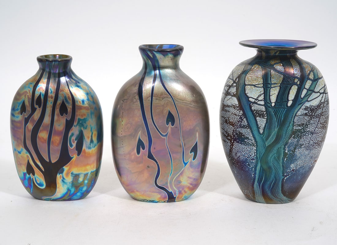 Three Organic Motif Art Glass Signed Vases (1 of 9)