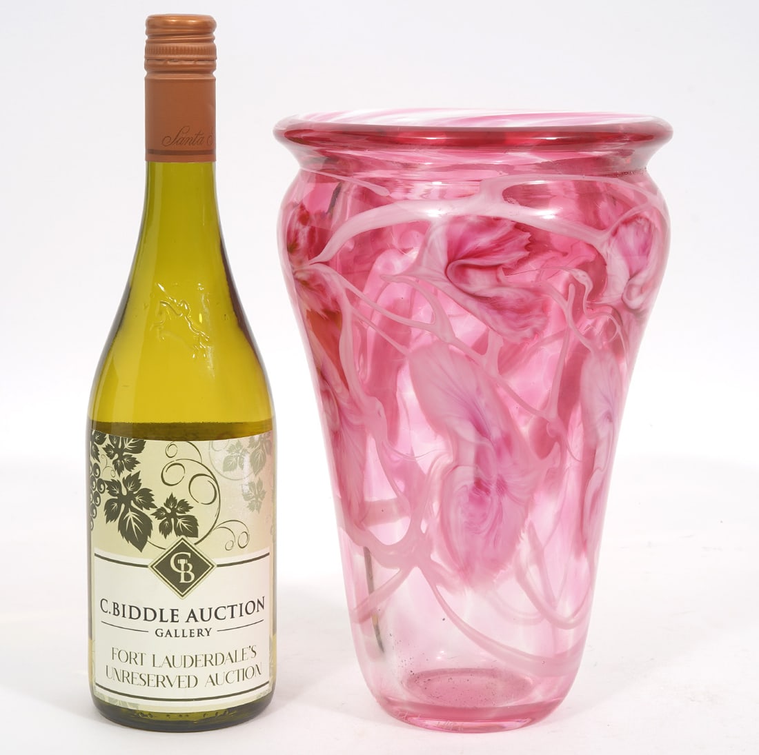 John Lotton Signed Pink Floral Art Glass Vase (1 of 7)