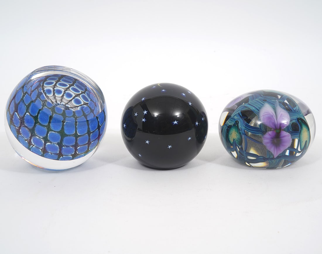 Three Signed Studio Art Glass Paperweights (1 of 7)