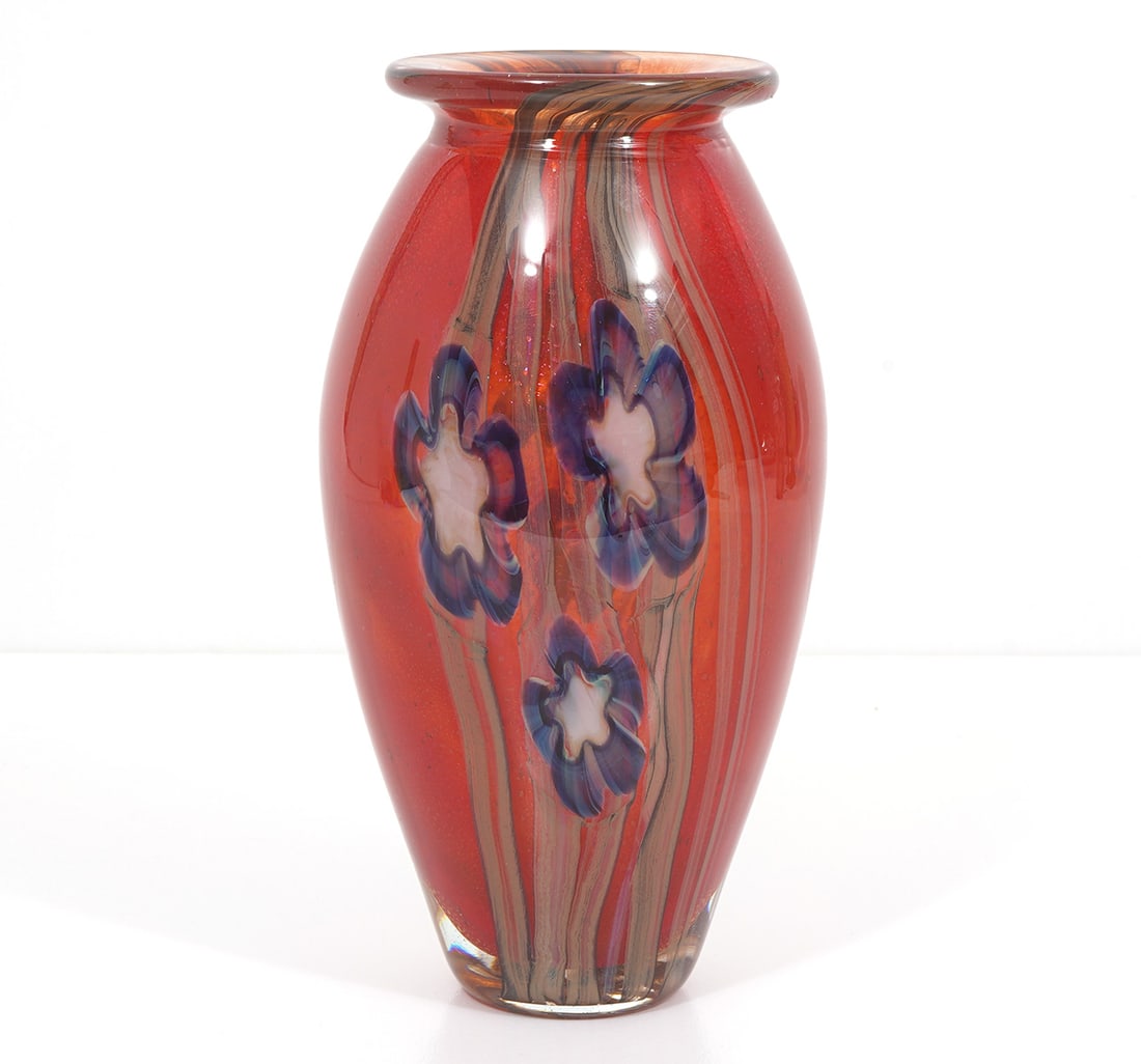Robert Eickholt Red Floral Art Glass Vase (1 of 7)