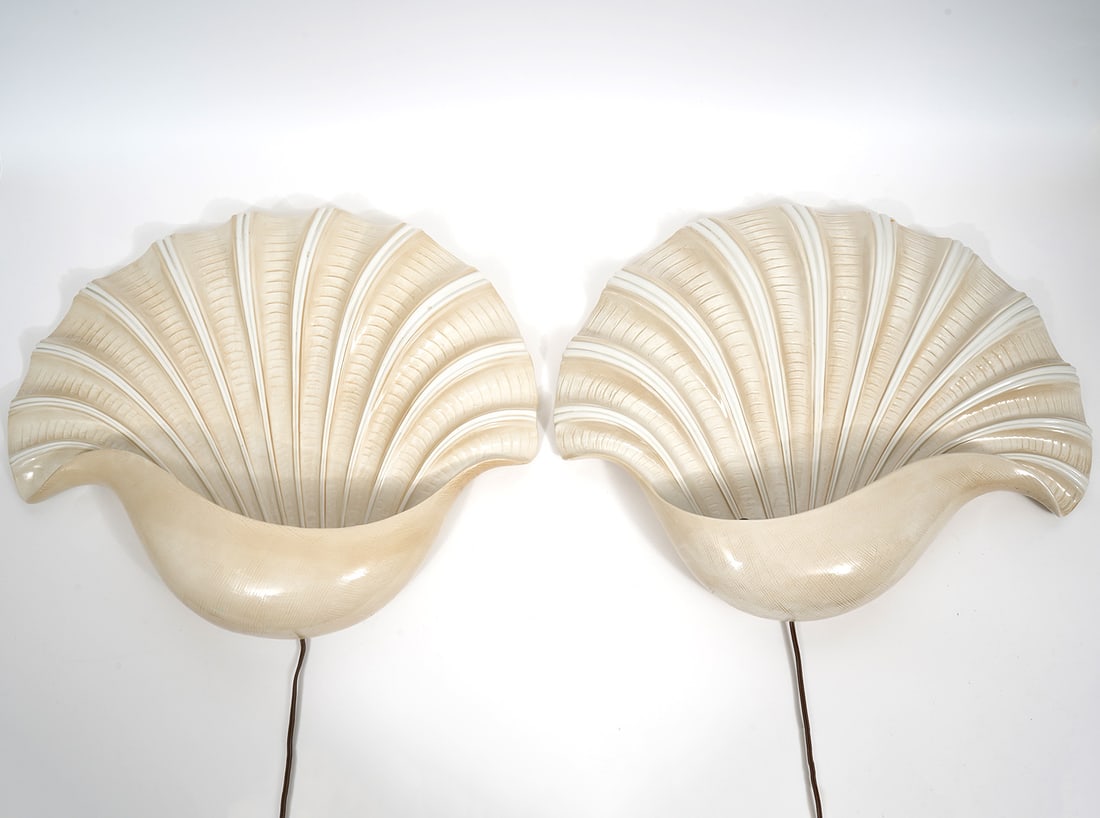 Chapman Hollywood Regency Ceramic Shell Sconces (1 of 8)