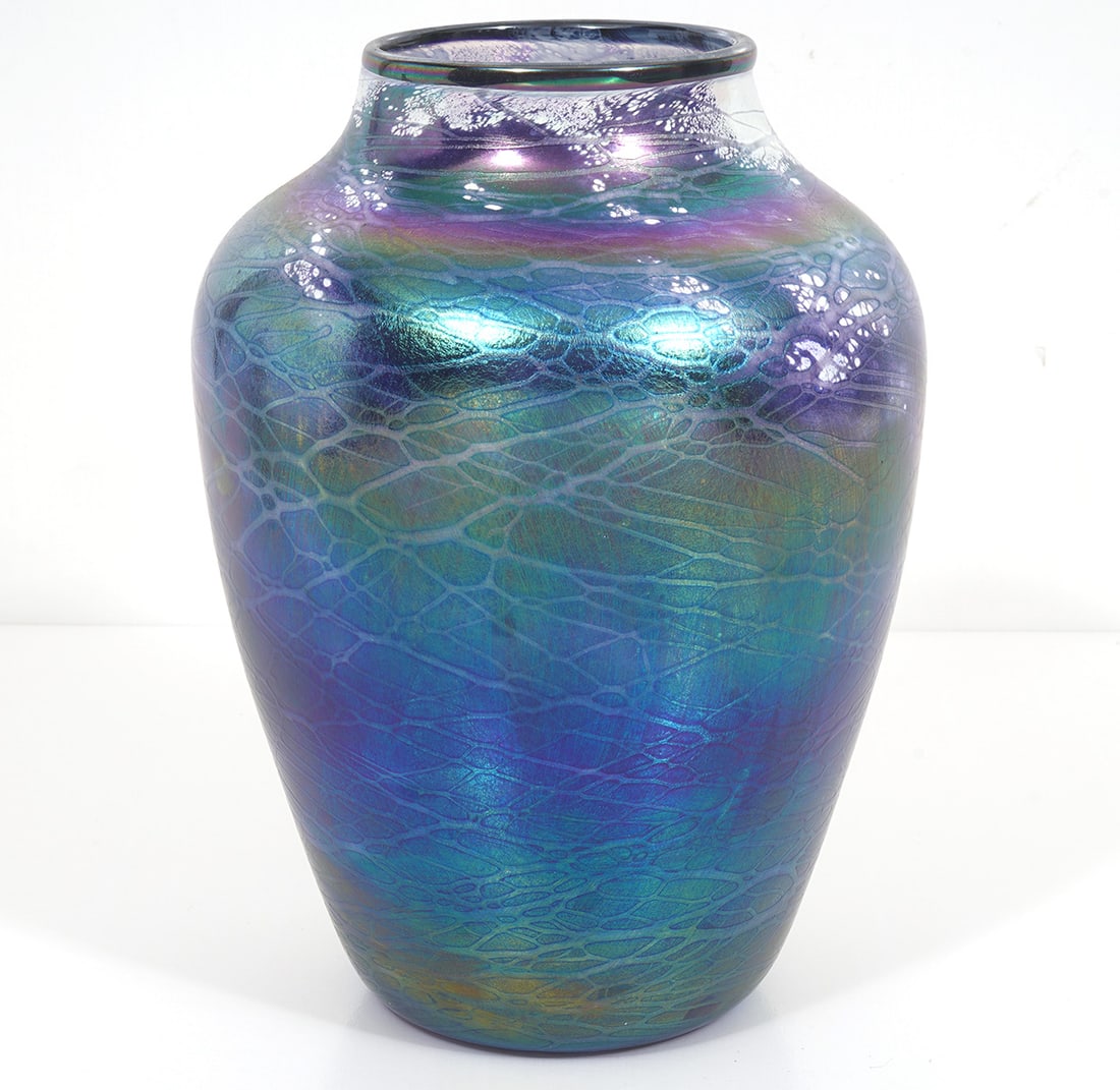 Tom Stoenner Purple Iridescent Art Glass Vase (1 of 9)