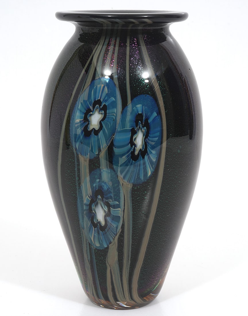 Robert Eickholt Blue Flowers Art Glass Vase (1 of 9)