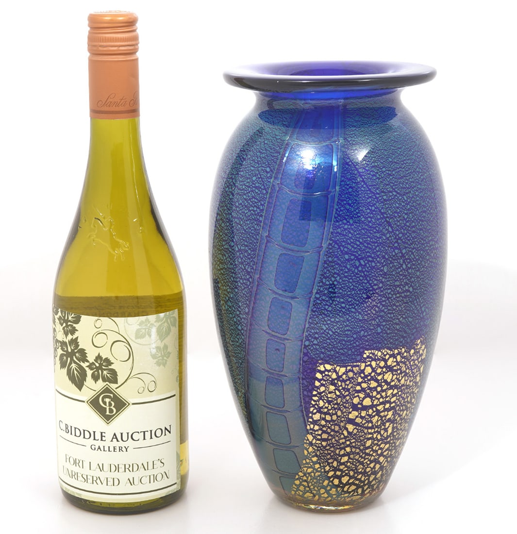 Robert Eickholt Blue & Gold Studio Art Glass Vase (1 of 8)