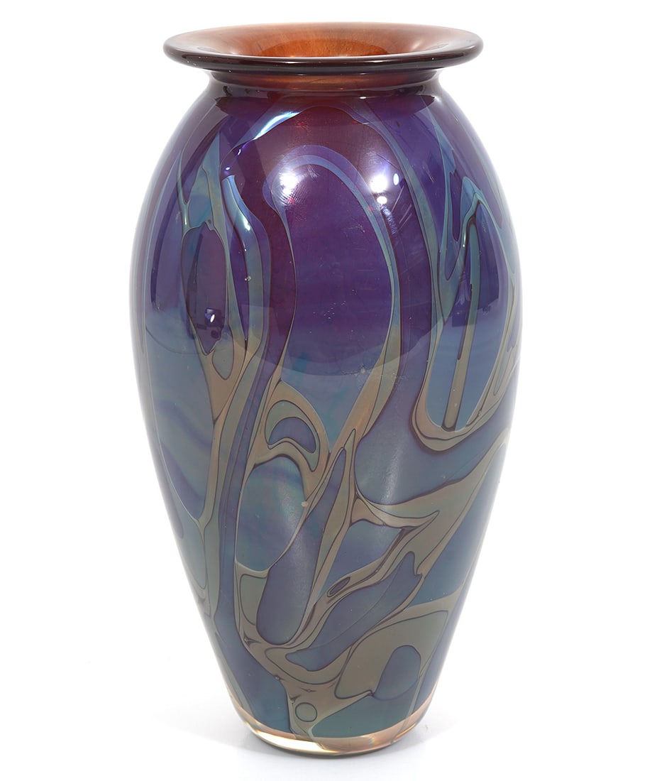 Robert Eickholt Opaque Amber Blue Art Glass Vase (1 of 10)