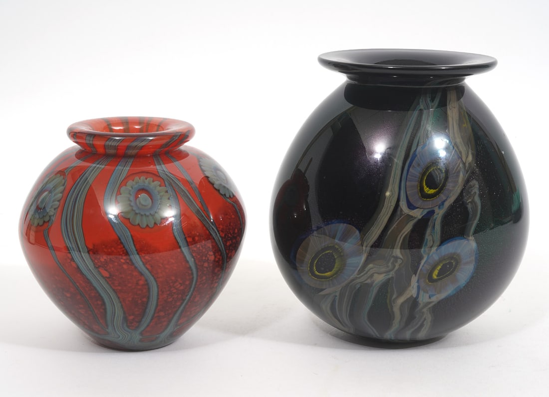 Two Eickholt Signed Art Glass Vases Red & Blue (1 of 9)