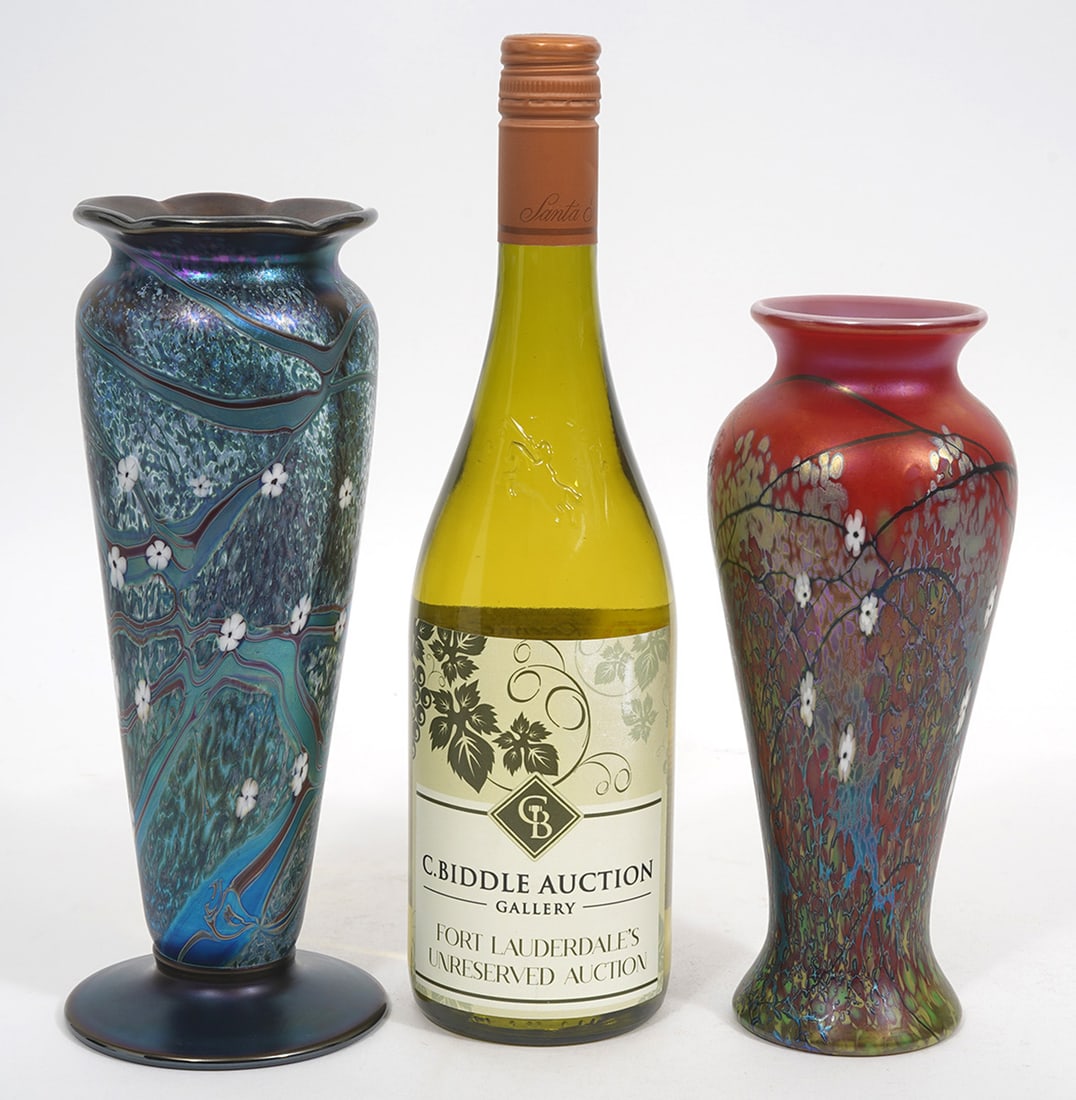 Two Okra Studio Art Glass Floral Motif Vases (1 of 9)