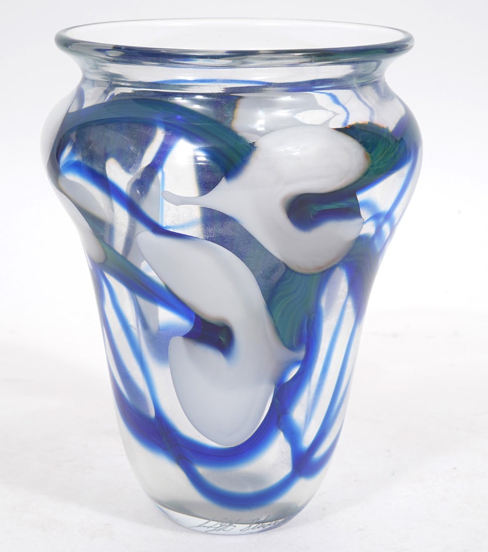 John Lotton Signed White Floral Art Glass Vase (1 of 7)